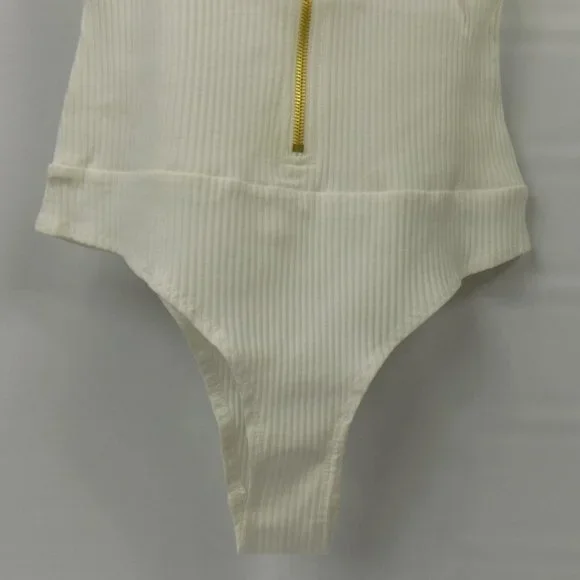 LoveLA Amanda Zip Front Tank Top Bodysuit White NWT Petite Size S - Picture 2 of 9